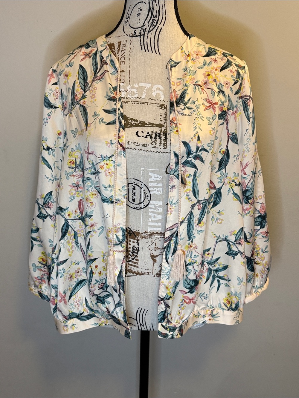 Lauren Conrad Floral Open Front Light Jacket -White, Teal, Pink, Yellow - Size L
